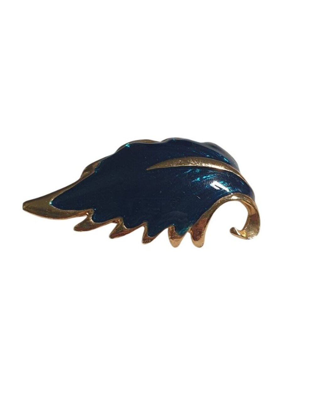 Teal Blue Enamel Gold Tone Leaf Shaped Brooch Decorative Accent Jewelry Pin Gift